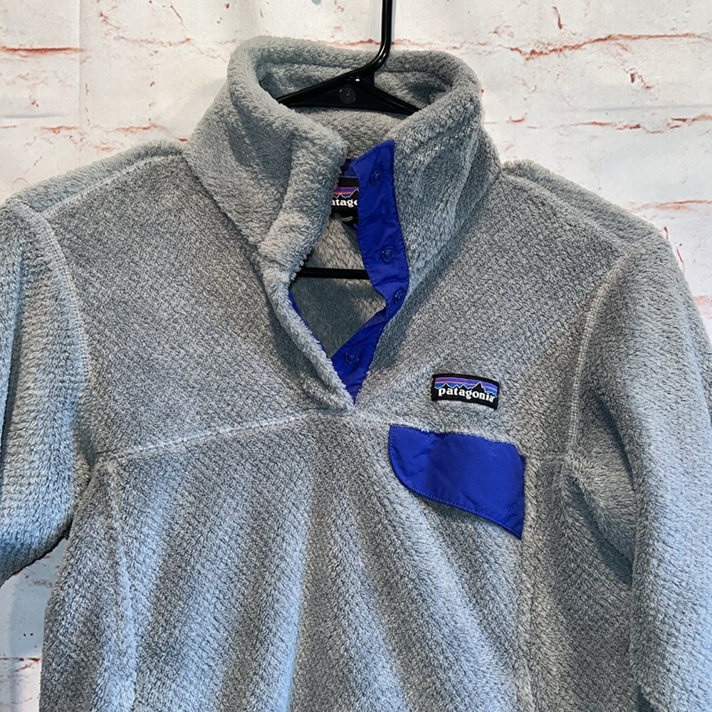 Patagonia Sweater Womens Xs Gray Blue Snap T Pullover Polar Tech Fleece Re Tool View 2